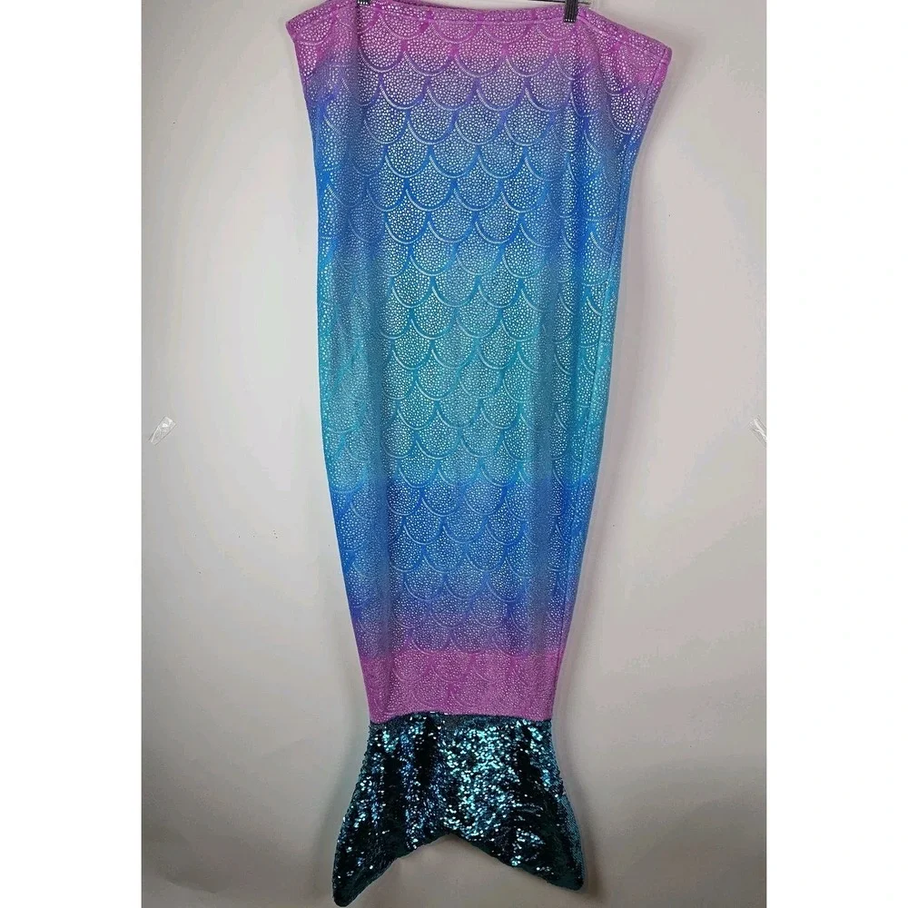 Mermaid Tail Blanket Polyester Blue Pink Ombre Sequin Tail Large Costume Idea